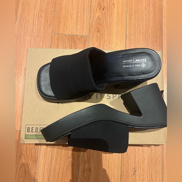 Call It Spring Black Vegan Slide Heels - Picture 2 of 3